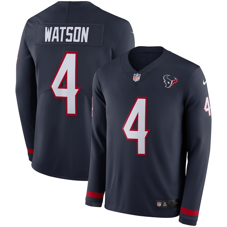 Men Houston Texans #4 Watson blue  Limited NFL Nike Therma Long Sleeve Jersey